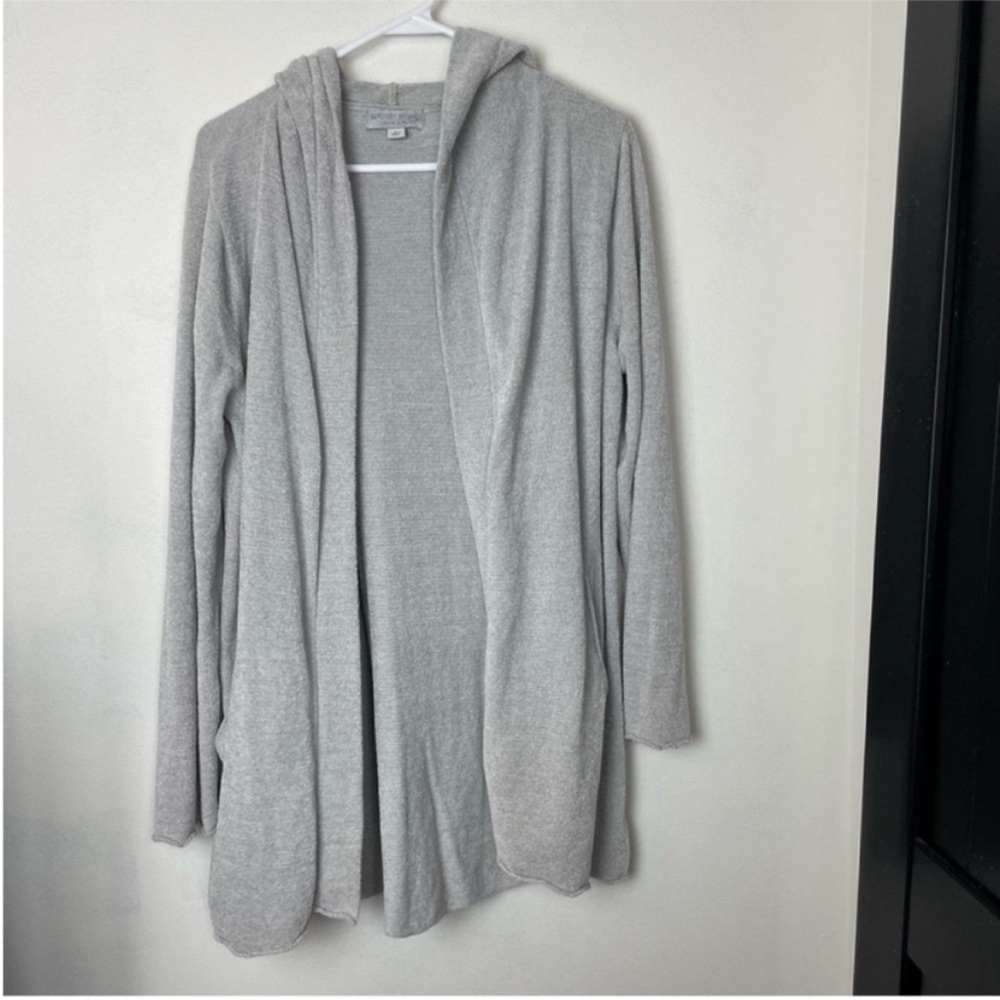 BAREFOOT DREAMS Cozy Chic Ultra Lite Hooded Cardi Dove Grey Women’s Large - Picture 6 of 7